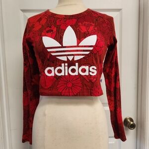 Adidas Red Floral Long Sleeve Crop Top